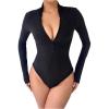 image:imageMakeMeChic Womens Long Sleeve Bodysuit Turtleneck Shapewear Half Zip Up Going Out Sexy TopsBlack B