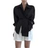 image:imageMakeMeChic Womens Long Sleeve Shirts Button Down Shirt Wrap Tie Front Office Blouse TopsBlack