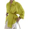 image:imageMakeMeChic Womens Long Sleeve Shirts Button Down Shirt Wrap Tie Front Office Blouse TopsMustard Yellow