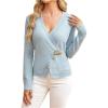 image:imageMakeMeChic Womens Metal Button Up Sweaters Cardigan Wrap V Neck Tie Back Long Sleeve Knit TopsBlue
