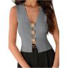 image:imageMakeMeChic Womens Metal Floral Summer Crop Tops V Neck Knit Split Sleeveless Sweater VestsLight Grey