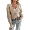 image:imageMakeMeChic Womens Old Money Clothes Cropped Cardigan Sweater Long Sleeve Cut Out V Neck Business Casual TopsApricot
