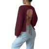 image:imageMakeMeChic Womens Open Back Sweater Tie Backless Long Sleeve Crew Neck Y2K Knit TopsRed a