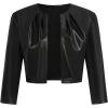 image:imageMakeMeChic Womens PU Leather Cropped Jacket 34 Sleeve Pleated Open Front Coat OuterwearBlack