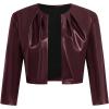 image:imageMakeMeChic Womens PU Leather Cropped Jacket 34 Sleeve Pleated Open Front Coat OuterwearBurgundy