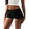 image:imageMakeMeChic Womens PU Leather Lace Up Mini Shorts Low Waisted Straight Leg Goth Black Micro Rave ShortsBlack