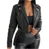 image:imageMakeMeChic Womens PU Leather Motorcycle Jacket Zip Up Long Sleeve Crop Bomber CoatBlack