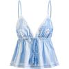 image:imageMakeMeChic Womens Paisley Print V Neck Camisole Spaghetti Strap Tie Front Ruffle Fringe Boho Tank TopsBlue