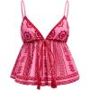 image:imageMakeMeChic Womens Paisley Print V Neck Camisole Spaghetti Strap Tie Front Ruffle Fringe Boho Tank TopsBoho Pink