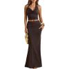 image:imageMakeMeChic Womens Party Skirt Sets Two Piece Set Going Out Halter Tops and Maxi SkirtBrown