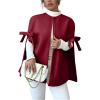 image:imageMakeMeChic Womens Poncho Cape Coat Bow Knot Crew Neck Open Front Jacket OuterwearBurgundy