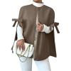 image:imageMakeMeChic Womens Poncho Cape Coat Bow Knot Crew Neck Open Front Jacket OuterwearMocha Brown