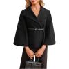 image:imageMakeMeChic Womens Poncho Pea Cape Coat Mock Neck 34 Sleeve Belted Business Jacket OuterwearBlack