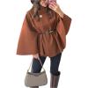 image:imageMakeMeChic Womens Poncho Pea Cape Coat Mock Neck 34 Sleeve Belted Business Jacket OuterwearBrown