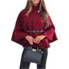 image:imageMakeMeChic Womens Poncho Pea Cape Coat Mock Neck 34 Sleeve Belted Business Jacket OuterwearRed