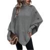 image:imageMakeMeChic Womens Poncho Sweater Asymmetrical Turtleneck Knit Pullover Sweater Button Oversized Long Sleeve PonchoGrey