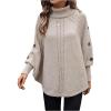 image:imageMakeMeChic Womens Poncho Sweater Asymmetrical Turtleneck Knit Pullover Sweater Button Oversized Long Sleeve PonchoLight Khaki