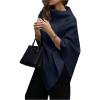 image:imageMakeMeChic Womens Poncho Sweater Dolman Sleeve Asymmetrical Shawl Wraps Knit Pullover TopsBlue