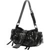 image:imageMakeMeChic Womens Rivet Shoulder Bag PU Leather Buckle Y2K Punk Vintage Tote Bag HandbagsBlack