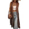 image:imageMakeMeChic Womens Rivet Suede Tassel Sleeveless Vest Jacket Open Front Cowboy Chic Fringe Vest OuterwearBrown
