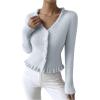 image:imageMakeMeChic Womens Ruffle Sweater Fall Cardigans V Neck Button Down Long Sleeve Cropped CardiganBlue