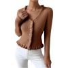 image:imageMakeMeChic Womens Ruffle Sweater Fall Cardigans V Neck Button Down Long Sleeve Cropped CardiganRust Brown