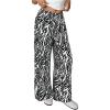 image:imageMakeMeChic Womens Satin Pants Drawstring Waist Straight Leg Chocolate Brown Silk Lounge PantsBlack and White