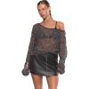 image:imageMakeMeChic Womens Sequin Crochet Sheer T Shirt Swimsuit Cover Up Beach Hollow Out Long Sleeve TopsBlack