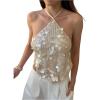image:imageMakeMeChic Womens Sequin Halter Tops Sparkly Backless Sexy Cute Summer Camisole TopApricot