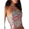 image:imageMakeMeChic Womens Sequin Sparkly Halter Crop Tops Tie Backless Fitted Tank ClubwearMulticolor