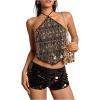 image:imageMakeMeChic Womens Sequin Sparkly Halter Crop Tops Tie Backless Fitted Tank ClubwearSequin Black