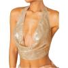 image:imageMakeMeChic Womens Sequin Sparkly Halter Tops Open Back Draped Front Party Club Festival Rave TopKhaki