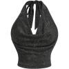 image:imageMakeMeChic Womens Sparkly Halter Top Draped Front Tie Back Sleeveless Club Tank Crop TopsBlack
