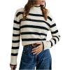 image:imageMakeMeChic Womens Striped Sweaters Mock Neck Long Sleeve Knitted Pullover Fall Winter SweaterBlack and White