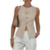 image:imageMakeMeChic Womens Striped Vest Top Metal Button Front Sleeveless Business Casual TankBrown