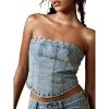 image:imageMakeMeChic Womens Studded Denim Tube Top Lace Up Strapless Summer Y2K Bandeau ShirtBlue
