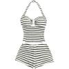 image:imageMakeMeChic Womens Summer 2 Piece Sets Striped Knit Halter Tank Tops Mini Shorts Set Beach Vacation OutfitsBlack White