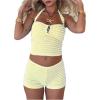 image:imageMakeMeChic Womens Summer 2 Piece Sets Striped Knit Halter Tank Tops Mini Shorts Set Beach Vacation OutfitsYellow White