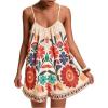 image:imageMakeMeChic Womens Summer Boho Rompers Floral Tropical Backless Wide Leg JumpsuitsMulticolor