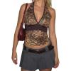 image:imageMakeMeChic Womens Summer Cheetah Print Backless Halter Tops Cowboy Chic Sleeveless Tie Crop TopsBrown
