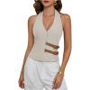 image:imageMakeMeChic Womens Summer HalterTops Wrap Sleeveless Backless Buckle Vest Tank Tops Cowboy ChicApricot