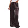 image:imageMakeMeChic Womens Summer Satin Silk Pants Casual Flowy Pants Beach Vacation Wide Leg PantsChocolate Brown