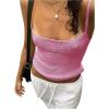 image:imageMakeMeChic Womens Summer Sparkly Tops Going Out Spaghetti Strap Crop Tank TopPink