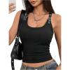 image:imageMakeMeChic Womens Summer Y2k Tops Square Neck Ribbed Crop Tank Top Club StreetwearBlack