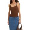 image:imageMakeMeChic Womens Summer Y2k Tops Square Neck Ribbed Crop Tank Top Club StreetwearBrown