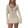 image:imageMakeMeChic Womens Swimsuit Coverup Crochet Mini Dress Bathing Suit Beach Cover UpApricot