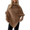 image:imageMakeMeChic Womens Turtleneck Cape Poncho Sweater Oversized Rib Knitted High Neck Long Sleeve Asymmetrical TopsBrown a