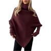 image:imageMakeMeChic Womens Turtleneck Cape Poncho Sweater Oversized Rib Knitted High Neck Long Sleeve Asymmetrical TopsBurgundy
