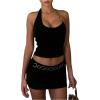 image:imageMakeMeChic Womens Two Piece Club Outfit Chain Halter Crop Tops and Bodycon Mini Skirt SetBlack