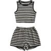 image:imageMakeMeChic Womens Two Piece Striped Outfits Crew Neck Crop Tank Tops and Shorts SetBlack